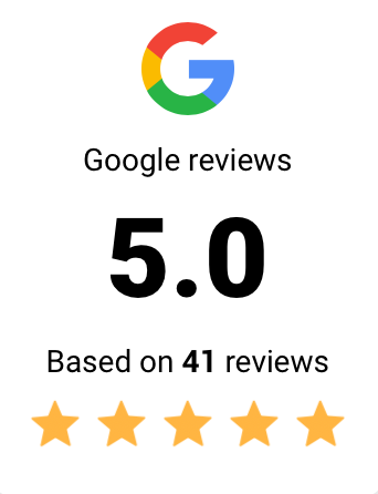 Google review widget 5 stars for 41 reviews